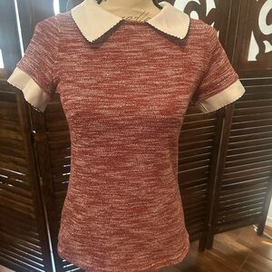Freeway Maroon and White Collared Blouse
